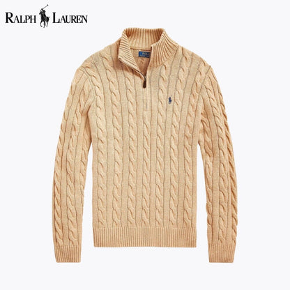 𝑅𝐿 Chunky Cable-Knit Cotton Quarter-Zip Sweater